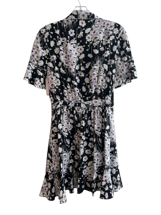 Cinq a Sept Size 0 Black Silk Short Sleeve Floral Print Button Front Dress Black / 0