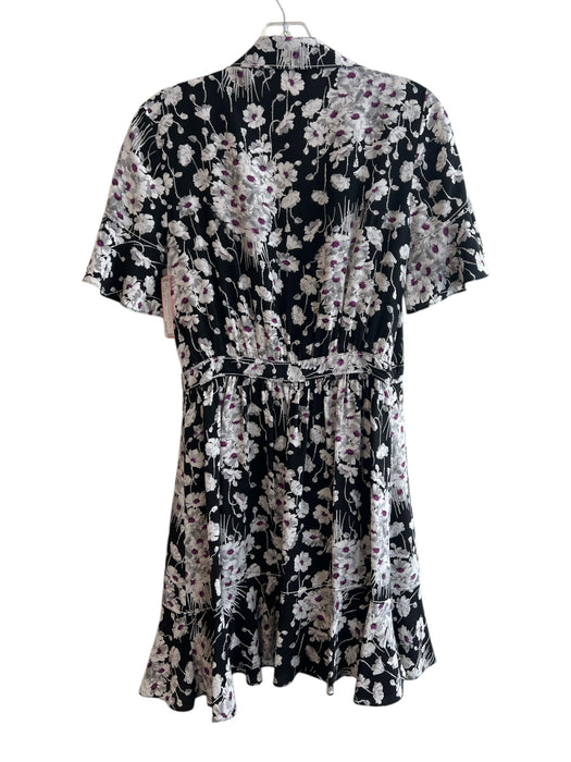 Cinq a Sept Size 0 Black Silk Short Sleeve Floral Print Button Front Dress Black / 0