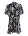 Cinq a Sept Size 0 Black Silk Short Sleeve Floral Print Button Front Dress Black / 0