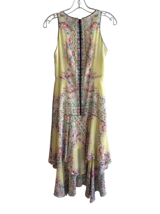 Nanette Lepore Size 0 Yellow & Pink Silk Round Neck Floral Print Key Hole Dress Yellow & Pink / 0