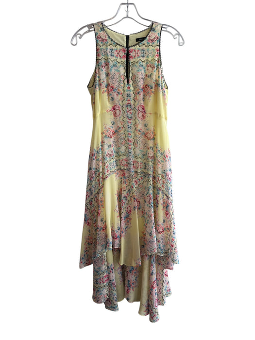 Nanette Lepore Size 0 Yellow & Pink Silk Round Neck Floral Print Key Hole Dress Yellow & Pink / 0
