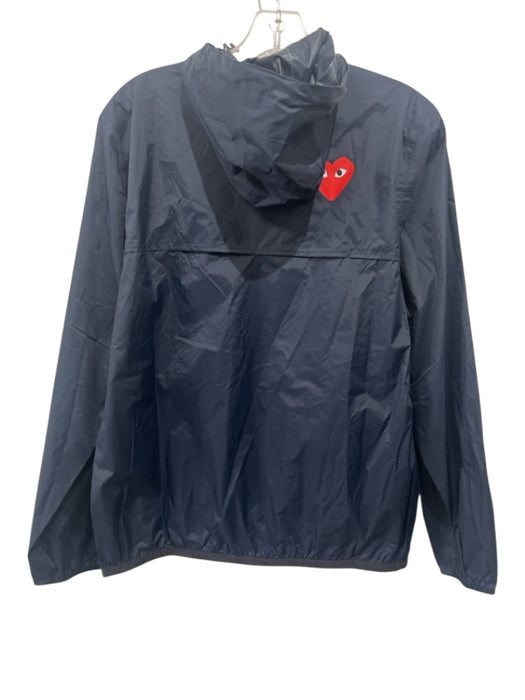K Way Size S Navy Blue Nylon Patch Full ZIp Hooded Rain Jacket Navy Blue / S