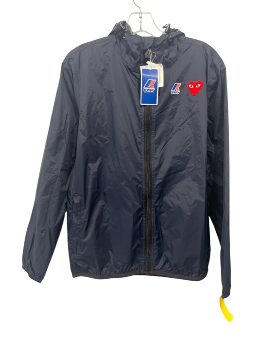 K Way Size S Navy Blue Nylon Patch Full ZIp Hooded Rain Jacket Navy Blue / S