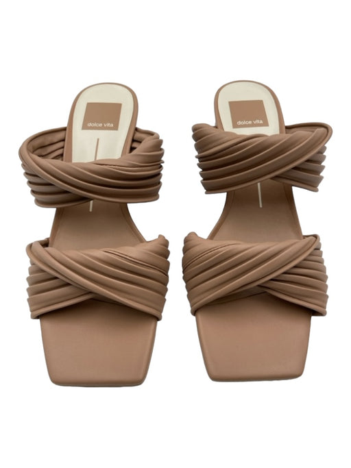 Dolce Vita Shoe Size 7 Beige Leather Twist Open Toe & Heel Pleated 2 strap Pumps Beige / 7