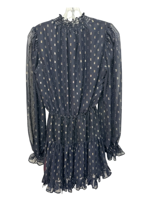 Aqua Size XS Black & Gold Long Sleeve Squares Smocked Tiered Dress Black & Gold / XS