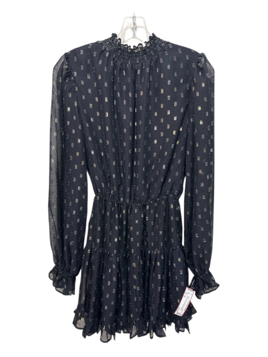 Aqua Size XS Black & Gold Long Sleeve Squares Smocked Tiered Dress Black & Gold / XS