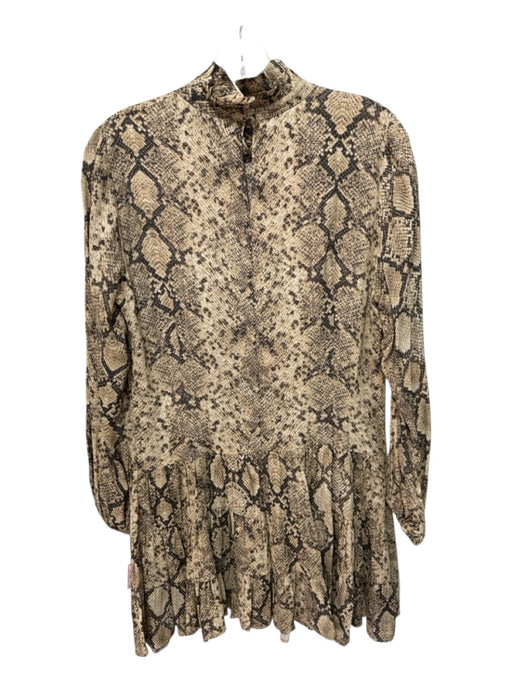 Zara Size Small Brown & Tan Polyester Long Sleeve Snake Skin Print Tiered Dress Brown & Tan / Small