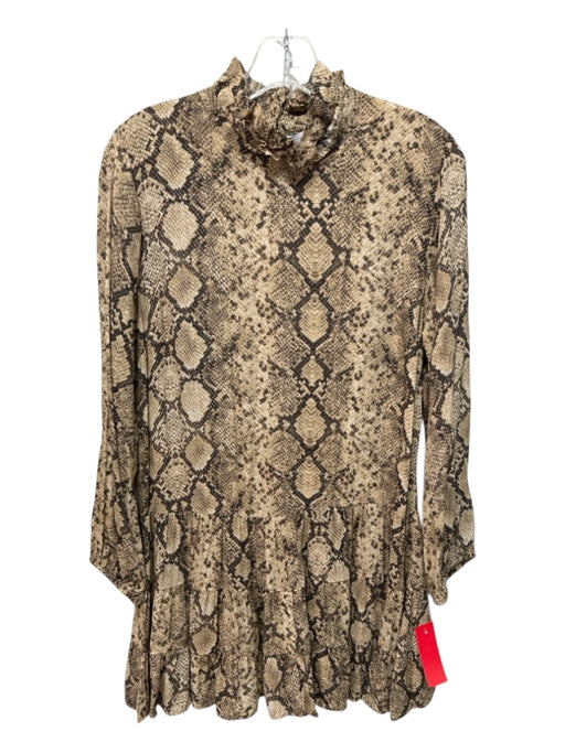 Zara Size Small Brown & Tan Polyester Long Sleeve Snake Skin Print Tiered Dress Brown & Tan / Small