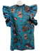 Ulla Johnson Size 2 Blue & Pink Cotton Ruffle Cap Sleeve Floral Print Top Blue & Pink / 2