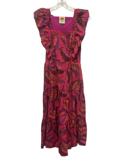 Farm Rio Size Small Pink, Orange, Purple Cotton Blend Abstract Midi Dress Pink, Orange, Purple / Small