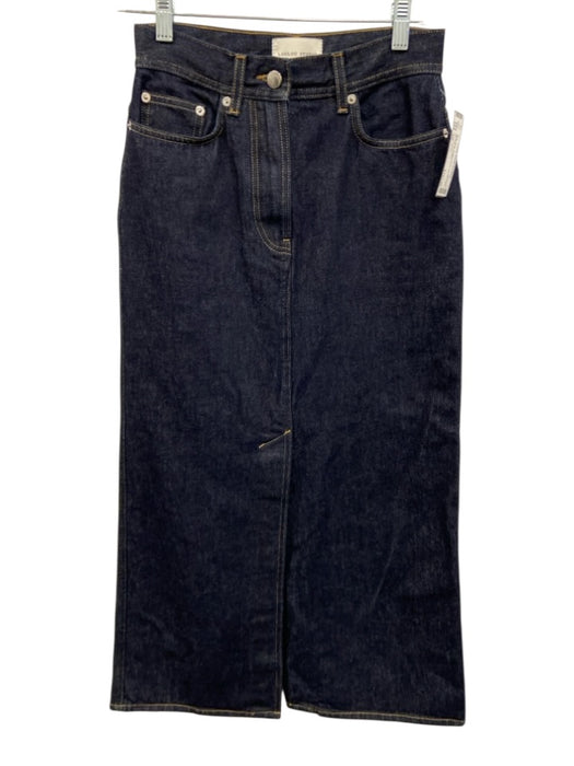 Loulou Studio Size XS Dark Wash Cotton Denim Zip Fly Front Slit Midi Skirt Dark Wash / XS