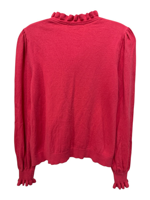 Boden Size M Salmon Pink Cotton Blend Knit Button Up Ruffle Neck Cardigan Salmon Pink / M