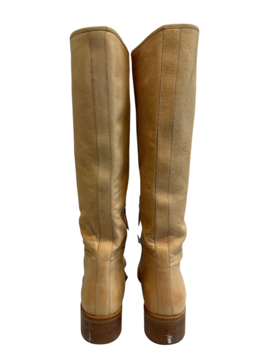 Prada Shoe Size 41 Camel Tan Leather Zipper Low Stacked Heel Knee High Boots Camel Tan / 41