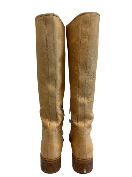 Prada Shoe Size 41 Camel Tan Leather Zipper Low Stacked Heel Knee High Boots Camel Tan / 41