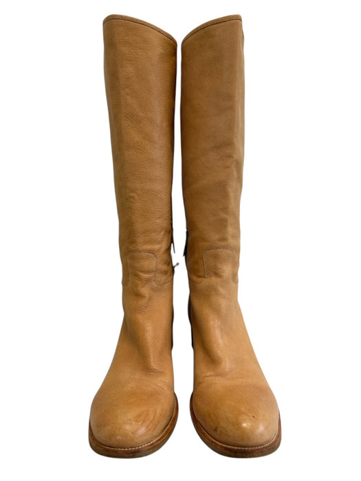Prada Shoe Size 41 Camel Tan Leather Zipper Low Stacked Heel Knee High Boots Camel Tan / 41