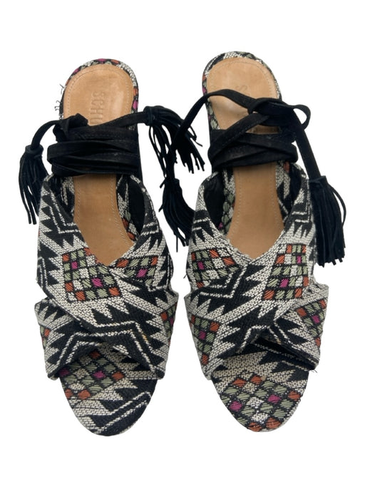 Schutz Shoe Size 10 Black & Multi Suede Embroidered Criss Cross Sandal Shoes Black & Multi / 10