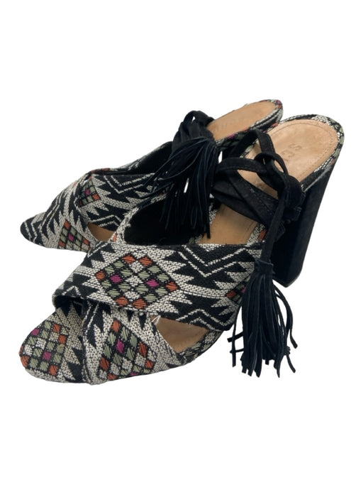 Schutz Shoe Size 10 Black & Multi Suede Embroidered Criss Cross Sandal Shoes Black & Multi / 10