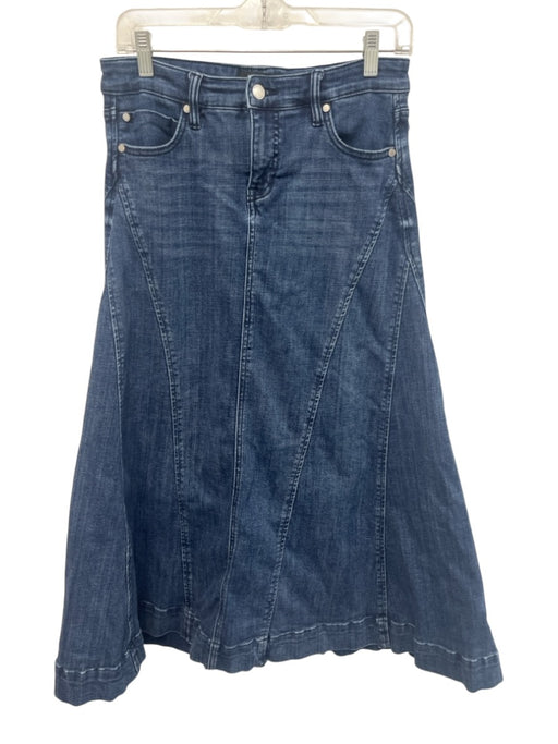 Liverpool Size 6/28 Dark Wash Cotton Denim Zip Fly Flare Hem Midi Skirt Dark Wash / 6/28