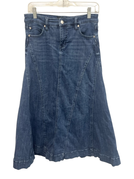 Liverpool Size 6/28 Dark Wash Cotton Denim Zip Fly Flare Hem Midi Skirt Dark Wash / 6/28
