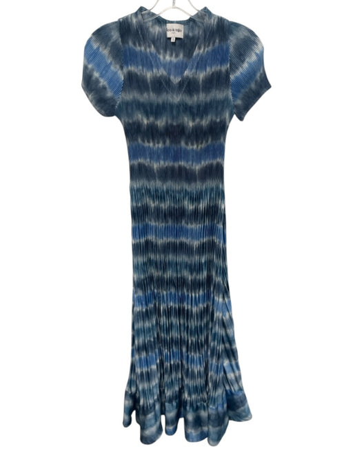 Leo & Ugo Size 1/S Black & White Polyester Short Sleeve Tie Dye Flare Hem Dress Black & White / 1/S