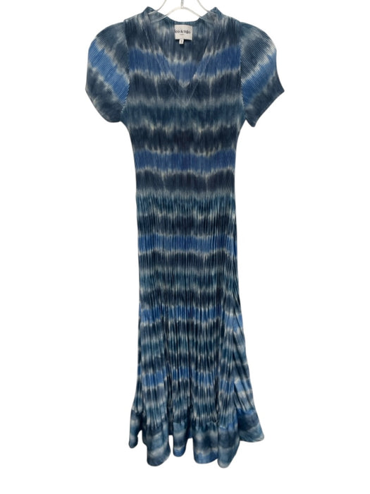 Leo & Ugo Size 1/S Black & White Polyester Short Sleeve Tie Dye Flare Hem Dress Black & White / 1/S