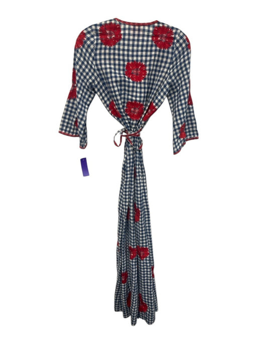 Nimo Size XS Blue, White, Red Cotton Blend 1/2 Sleeve Gingham Midi Dress Blue, White, Red / XS