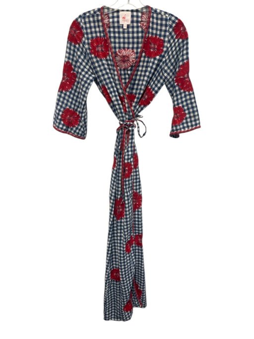 Nimo Size XS Blue, White, Red Cotton Blend 1/2 Sleeve Gingham Midi Dress Blue, White, Red / XS