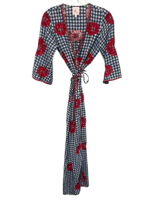 Nimo Size XS Blue, White, Red Cotton Blend 1/2 Sleeve Gingham Midi Dress Blue, White, Red / XS