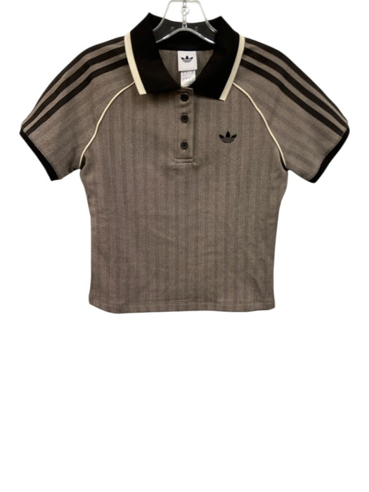 Adidas Size Small Black & Beige Print Cotton Blend Collared Polo Top Black & Beige Print / Small