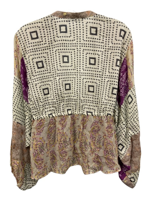 Zara Size M/L Beige & Purple Print Viscose Abstract Floral Skirt Set Beige & Purple Print / M/L