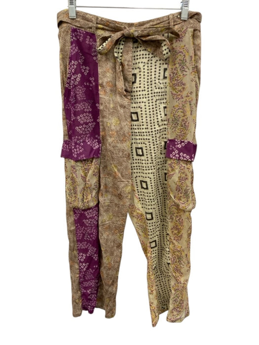 Zara Size M/L Beige & Purple Print Viscose Abstract Floral Skirt Set Beige & Purple Print / M/L
