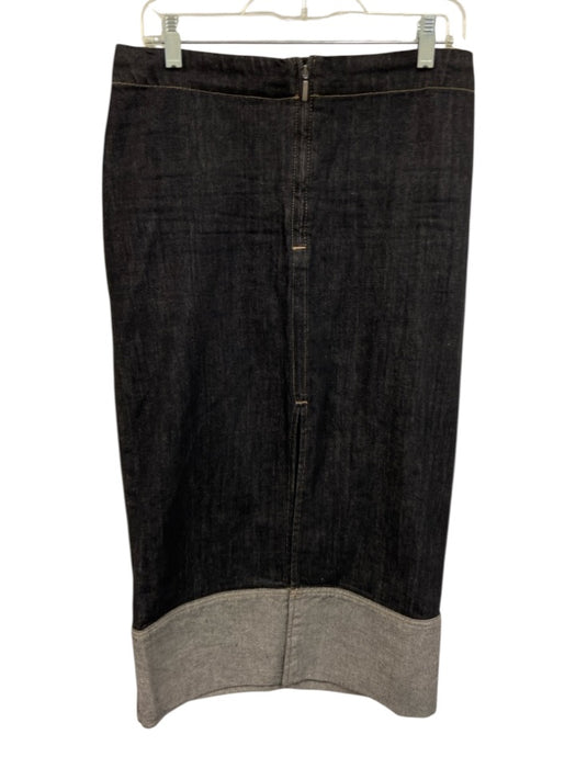 Zara Size Medium Dark Wash Cotton Blend Denim Back Zip Cuffed Skirt Dark Wash / Medium