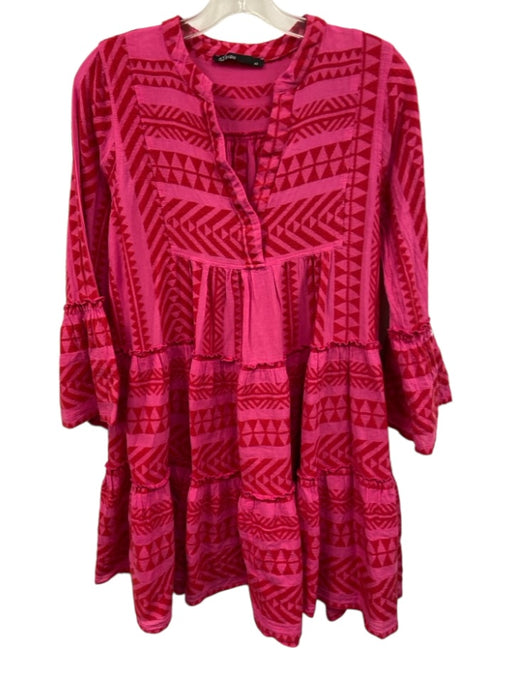Devotion Size XS Pink & Red Embroidered Long Sleeve Mini Dress Pink & Red / XS