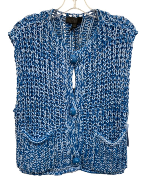 Zara Size Small Blue & Light Blue Cotton Blend Knit Short Sleeve Buttons Sweater Blue & Light Blue / Small