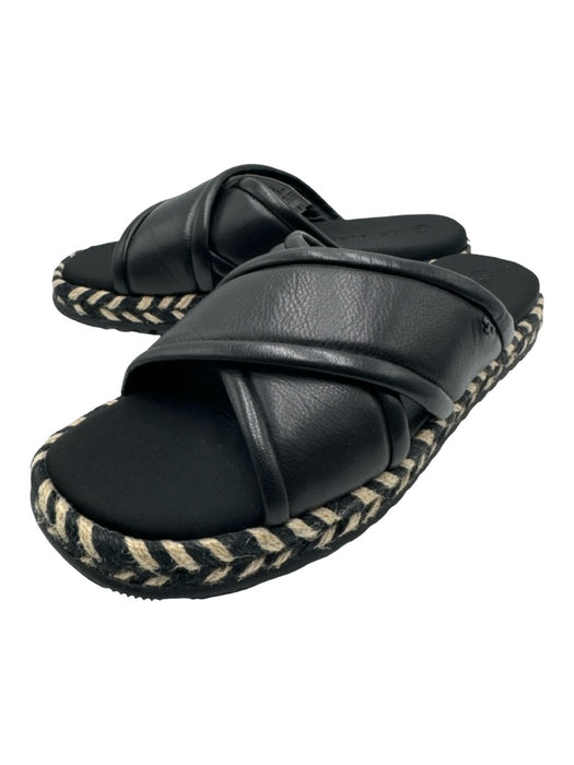 Tory Burch Shoe Size 9 Black & Beige Leather Espadrille Square Toe Sandals Black & Beige / 9