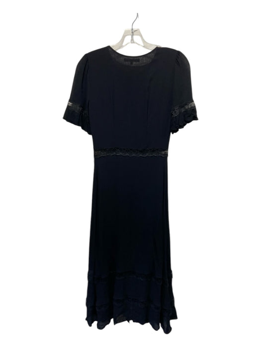 Reformation Size 2 Black Viscose Button Up Lace Detail Short Sleeve Tiered Dress Black / 2