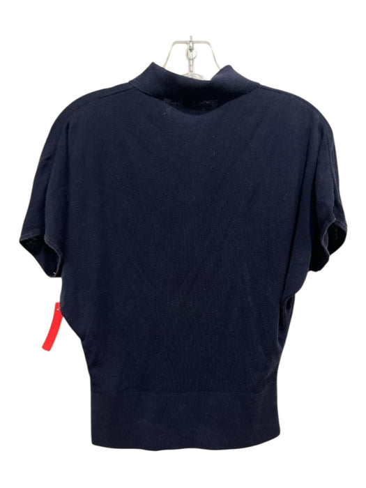 COS Size S Navy Blue Lyocell & Polyamide Short Sleeve Knit 1/4 Button Collar Top Navy Blue / S