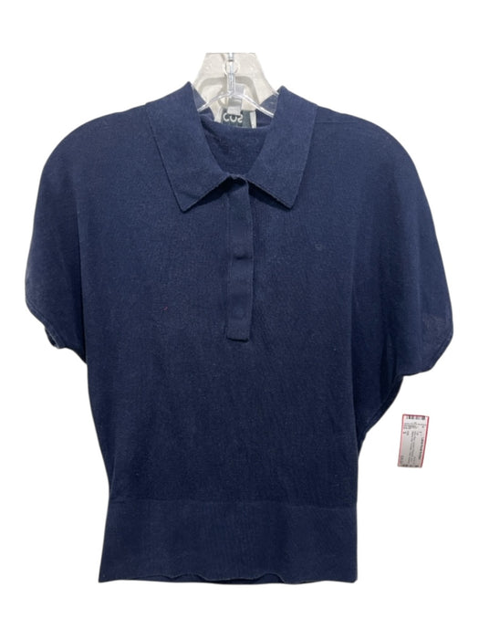 COS Size S Navy Blue Lyocell & Polyamide Short Sleeve Knit 1/4 Button Collar Top Navy Blue / S