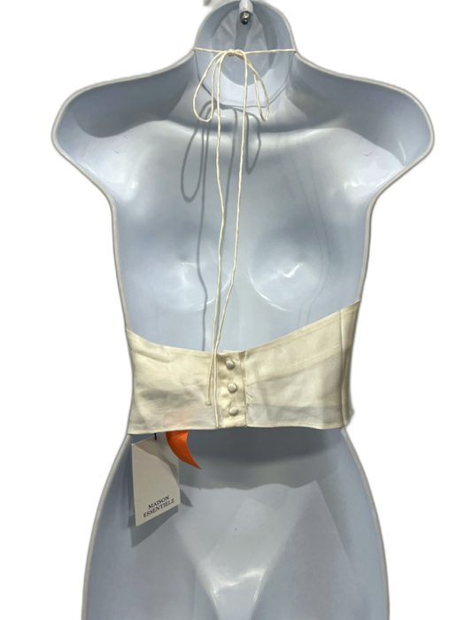 Maison Essentiele Size XS Cream White Silk Satin Tie Neck Halter Crop Top Cream White / XS