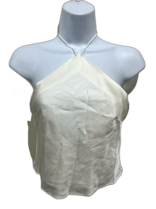 Maison Essentiele Size XS Cream White Silk Satin Tie Neck Halter Crop Top Cream White / XS