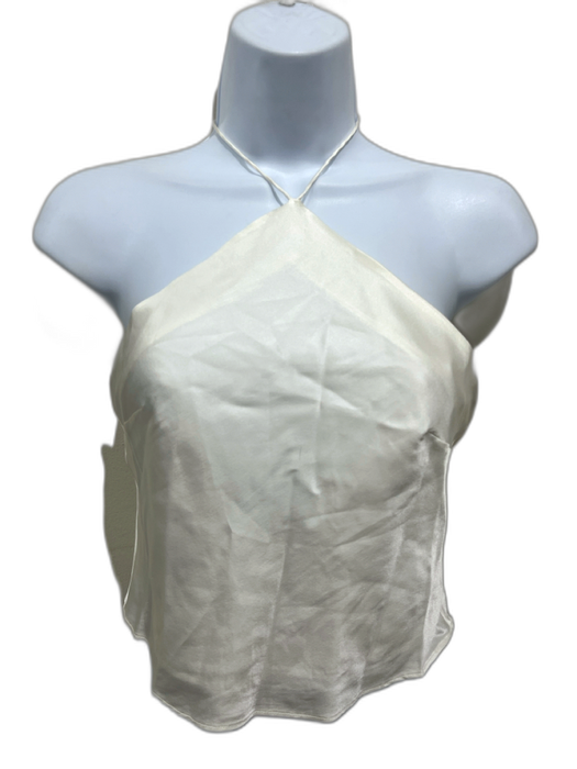 Maison Essentiele Size XS Cream White Silk Satin Tie Neck Halter Crop Top Cream White / XS