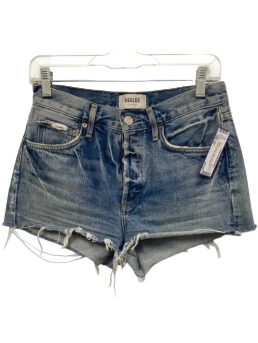 Agolde Size 25 Medium Wash Cotton Denim Button Fly Raw Hem Acid Wash Shorts Medium Wash / 25