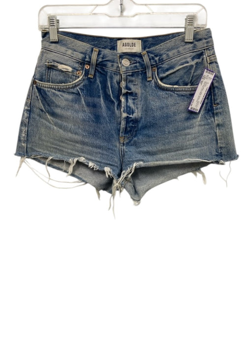 Agolde Size 25 Medium Wash Cotton Denim Button Fly Raw Hem Acid Wash Shorts Medium Wash / 25