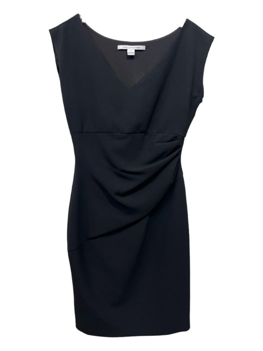 Diane Von Furstenberg Size 6 Black Polyester Side Gather Sleeveless V Neck Dress Black / 6