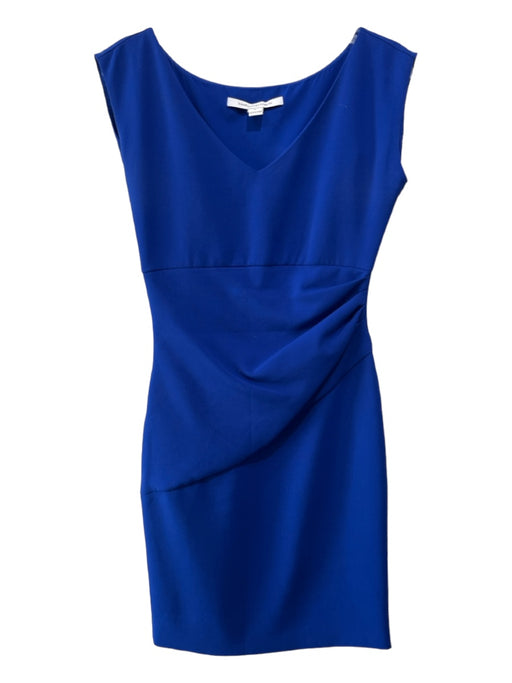 Diane Von Furstenberg Size 4 Blue Polyester Side Gather Sleeveless V Neck Dress Blue / 4