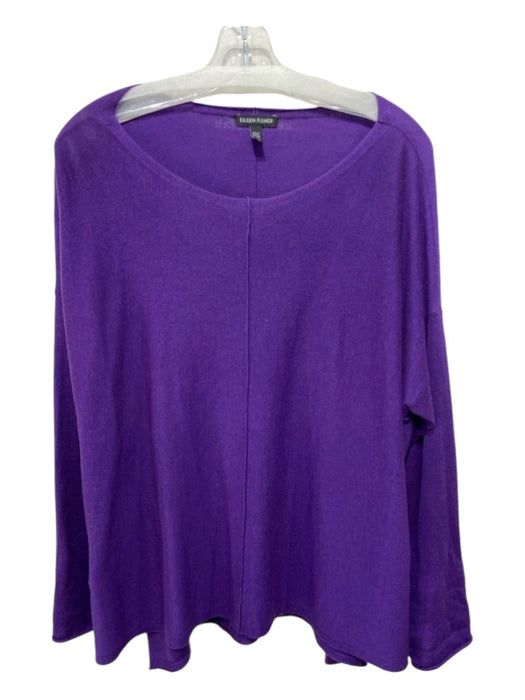 Eileen Fisher Size L Purple Tencel & Lyocell Boat Neck High Low Long Sleeve Top Purple / L