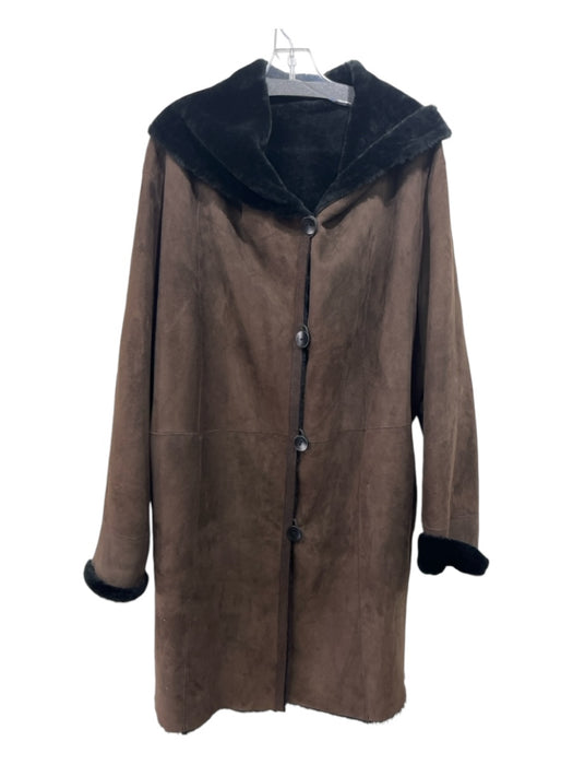 Blue Duck Size L/XL Brown & Black sheep skin Shearling Button Up Suede Coat Brown & Black / L/XL