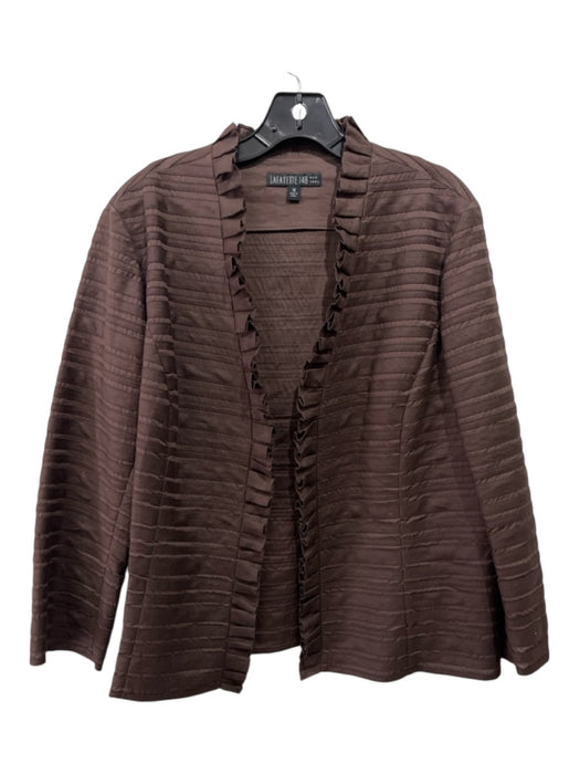 Lafayette 148 Size 14 Brown Cotton Ruffle Front Hook & Eye Pleated Jacket Brown / 14