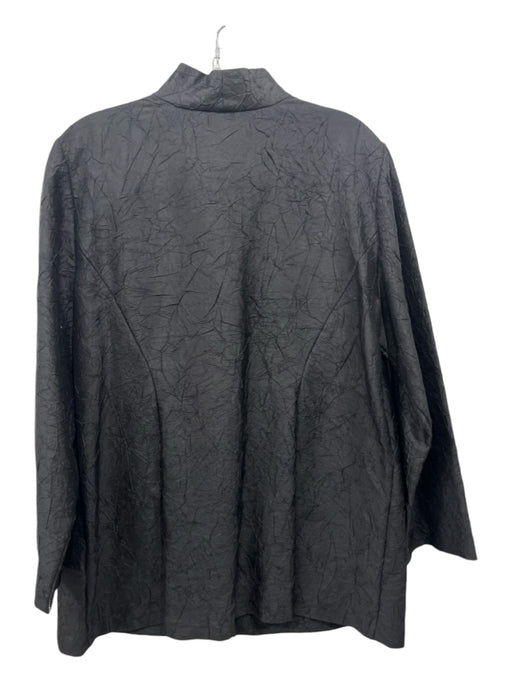 Eileen Fisher Size L Black Silk Button Up Mock Neck Taffeta Top Black / L