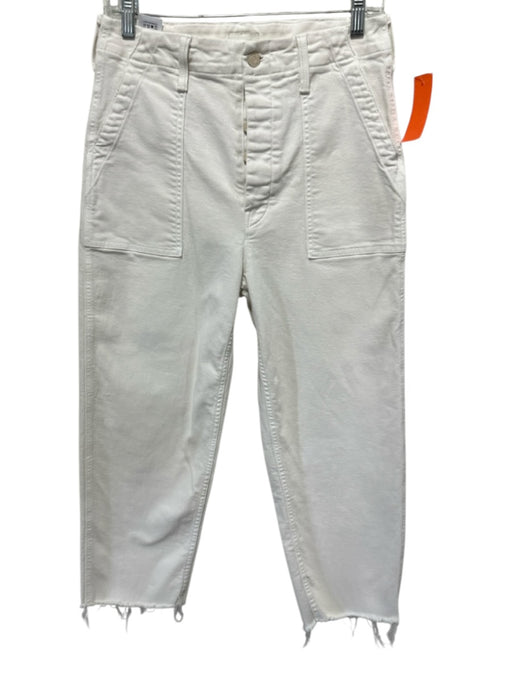 Mother Size 27 Cream White Cotton Denim High Rise Patch Pocket Raw Hem Jeans Cream White / 27